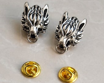 2set Wolf collar clips,Personality brooch Collar buckle collar clip animal collar clip pins, illustrated animal jewelry, shirt collar clip