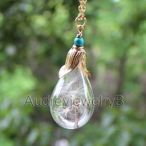 Ketting met paardenbloemzaad: turkoois accent, Make A Wish-hanger