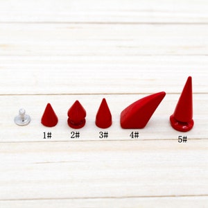 10-30  Sets Red Punk Rivet Spike Cone Bullet Metal Spikes Studs Screw back For Leather crafts Shoes Bag Belt Phones Leathercraft