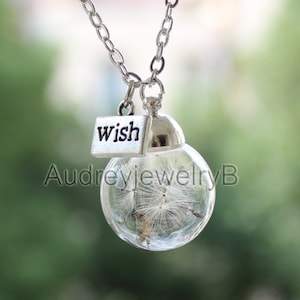 Dandelion Seed Necklace: Make A Wish Charm, 20mm Glass Pendant