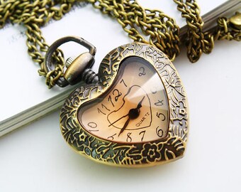 1pcs Antique Bronze Love Heart Watch Charms Pendant with chain