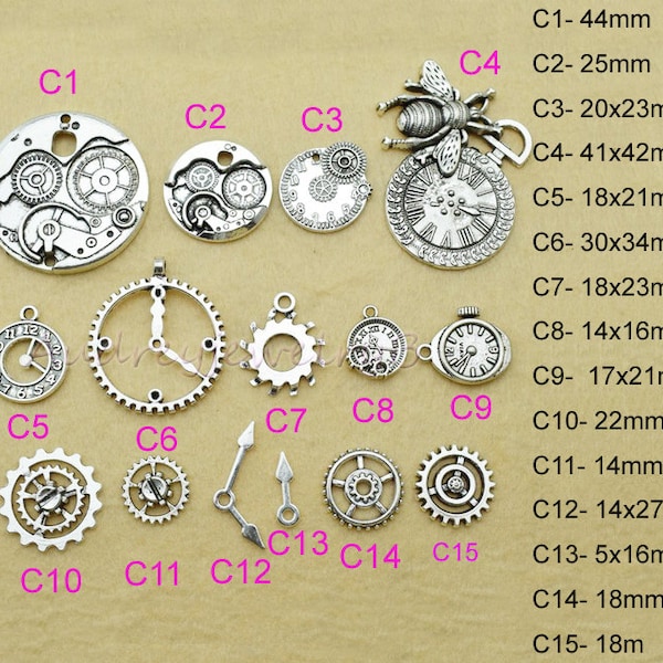 100Pcs-Ancient silver clock mechanical pointer steam punk  Charm Pendant  Fittings Gear Watch Clock Mechanical Movement Charm Pendant