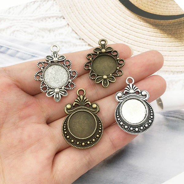 10 pcs inner 12mm Antique Bronze/ Ancient silver Cameo Cabochon Base Setting Pendants Charm Pendant t B10x14