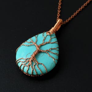 Hand-woven Wire Wrapped Lucky tree Pendant  Copper Pendant turquoise Stone Pendant with chain tree Pendant Necklace