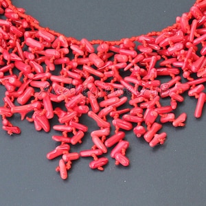 Hand-Woven 18 Inch Semi Precious Red Coral Chips Strand Statement Necklace sister gift, friend gift, mothers gift, wedding gift image 2