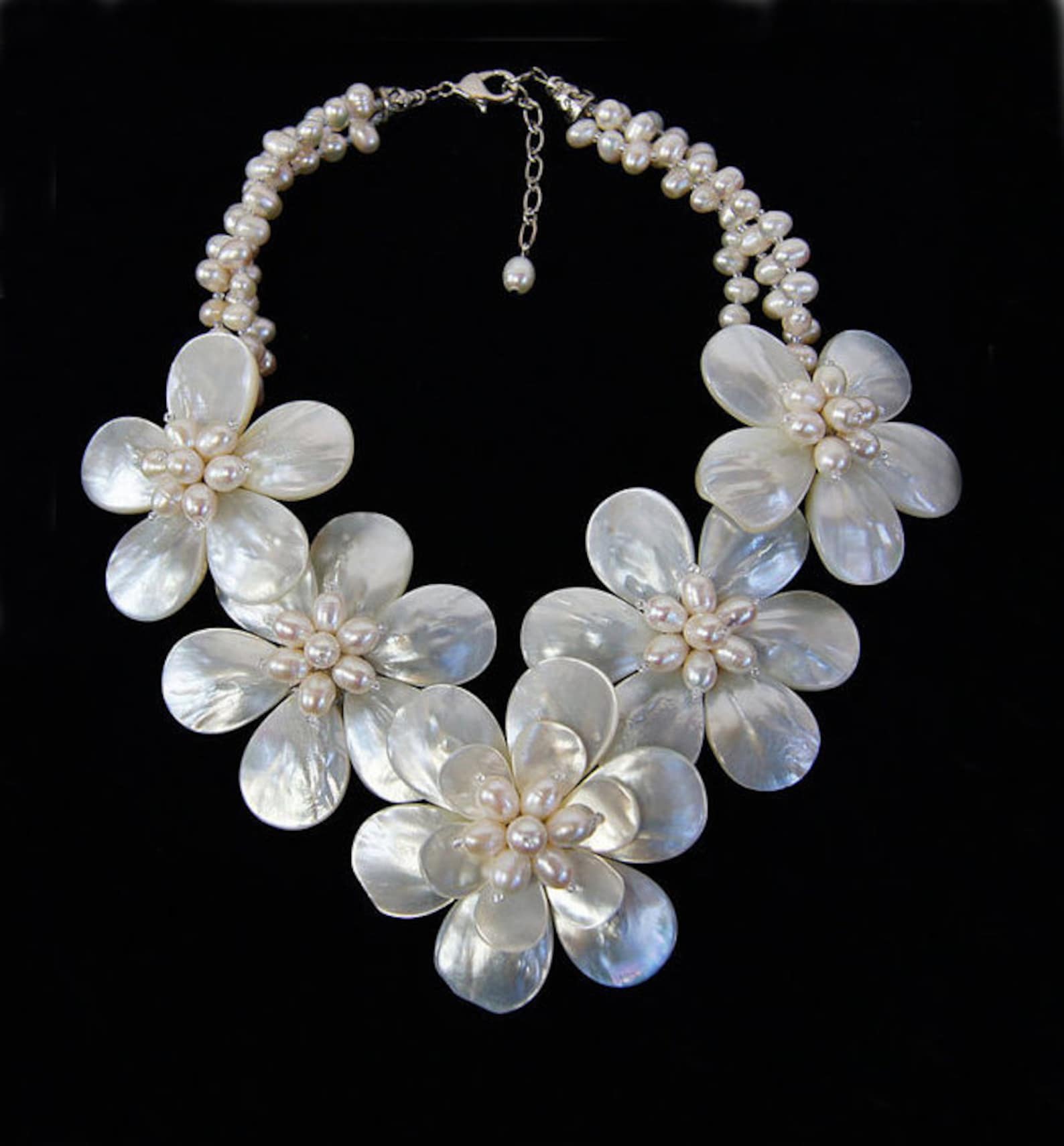 Natural Freshwater Pearl shell Flower Necklace Statement Etsy