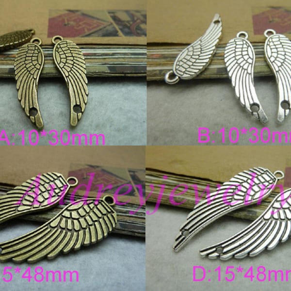 30pcs/20pcs bronze / Antique Silver Angel wings  Connectors with double hole  Link Charm DoubleSide Wing Charm Pendant Connector Link