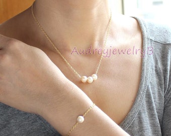 Natürliche AAA Süßwasser Perlenkette, einzelne Perle Armband Pearl Bar, Hochzeit, Braut, brautjungferngeschenke, Mutter Perlenschmuck