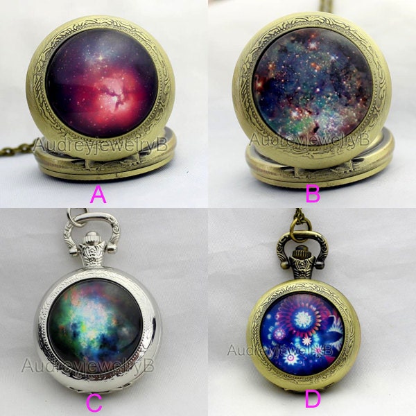 1pcs Galaxy space Watch Pendant with chain pocket watch Bridesmaid Christmas gifts, friends children's giftsThanksgiving Valentine's Day