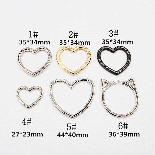 5PCS Alloy Silver Love Heart Ring Connector Leather  Shoes Bag Belt accessories