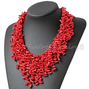 Hand-Woven 18 Inch Semi Precious Red Coral Chips Strand Statement Necklace sister gift, friend gift, mothers gift, wedding gift image 3