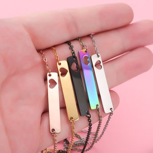 Collana con barra vuota in acciaio inossidabile con incisione personalizzata, collana con barra vuota, ciondolo con ciondolo con etichetta vuota, collana con barra stampata a mano