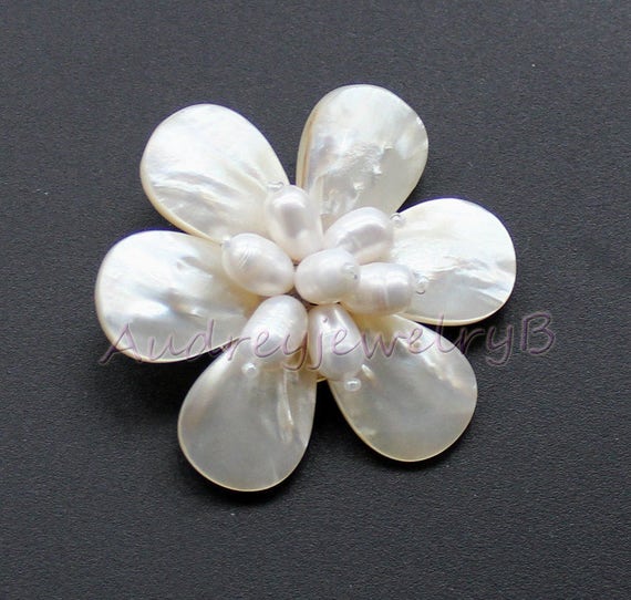 Nnatural Ivory white pearl & white shell flower brooch pearl | Etsy