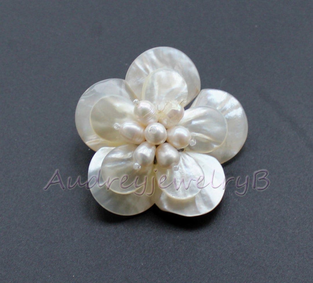Ivory White Pearl & White Shell Flower Brooch, Pearl Brooch,shell ...