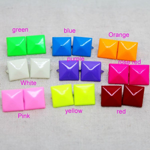 100 pcs 12mm Colored square Pyramid Studs with claws Rivets Punk Rock DIY Rivet Square Rivet Shoes Bag Belt Leather craft accessories