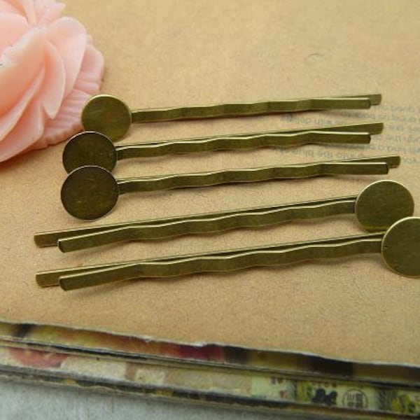 50pcs Antique Brass Bobby Pin with Glue Pad/Hair pin/Jewelry Finding 50MM, Base Settings inner 8mm Jewelry accessories