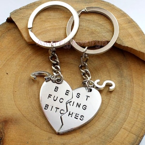 Set de 2 llaveros BFB, llaveros BITCHES, iniciales personalizadas con piedra de nacimiento, mejores amigas, regalo para novio/novia, regalos de Navidad