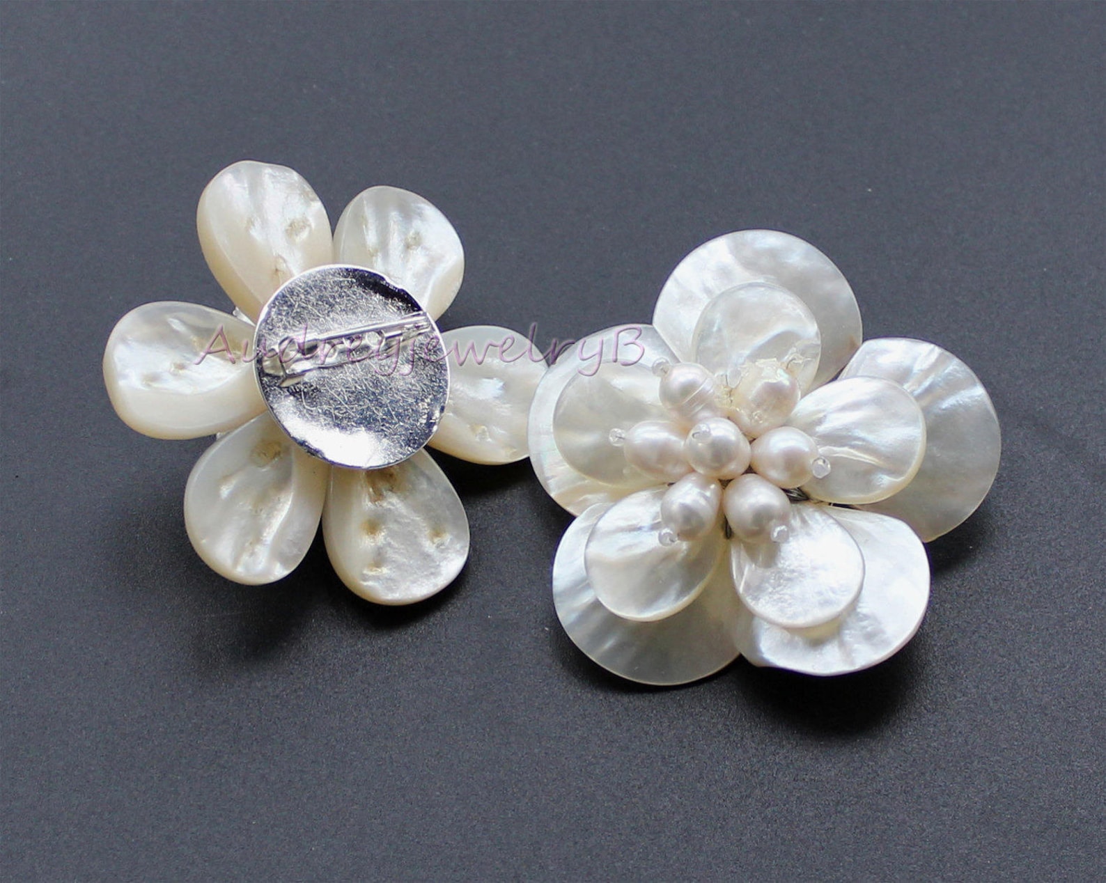 Ivory White Pearl & White Shell Flower Brooch, Pearl Brooch,shell ...