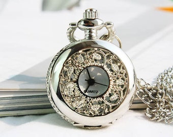 1pcs Silver  Leaves & Flowers Watch Charms Pendant with chain /pocket watch/Bridesmaid , Christmas gifts, friends, children's gifts