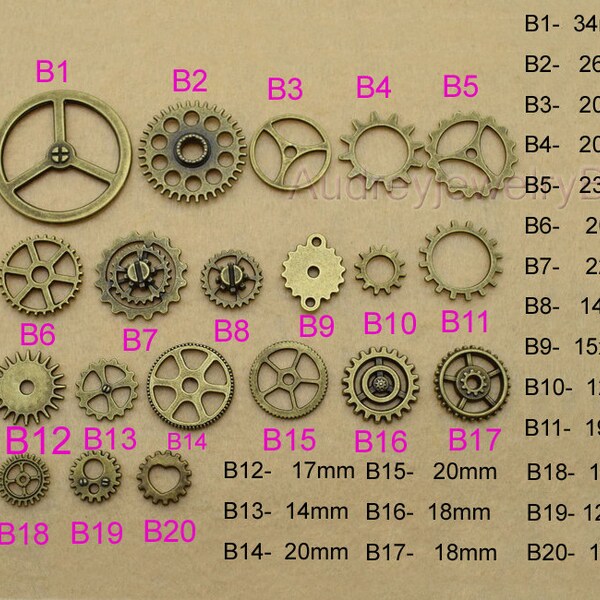 100pcs 11mm-15mm-18mm-20mm-25mm  Filigree Gear Charm Pendant Jewelry Fittings Gear Watch Clock Mechanical Movement Charm Pendant