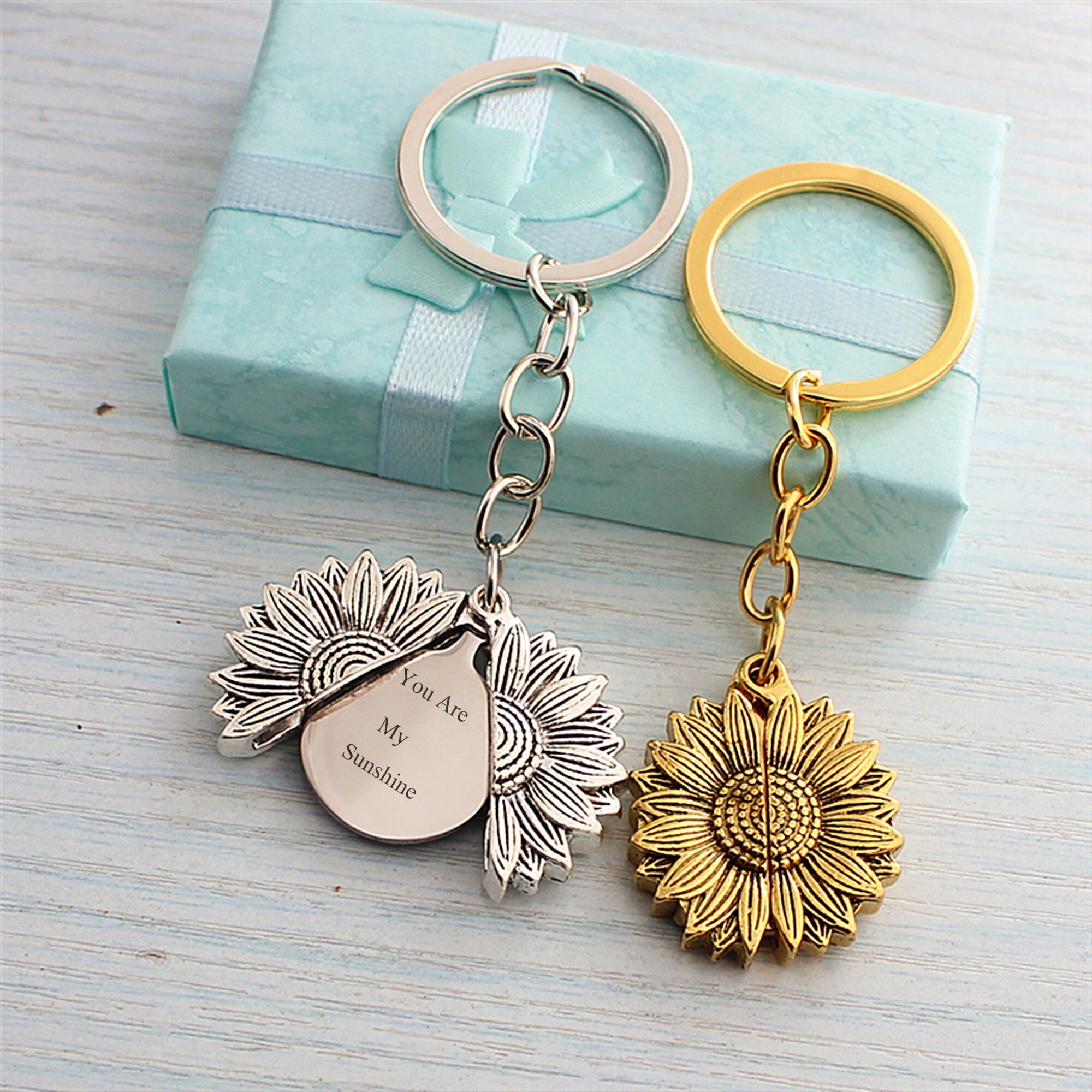 Porte-clés Tournesol "You Are My Sunshine" - Breloque Gravée Message Positif - Cadeau Pour Amie, Sœur, Meilleure Amie