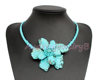 Exaggerating Irregular Turquoise beads necklace   Chunky Necklace Turquoise Necklace Bib Bridesmaid Jewelry
