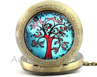 1pcs magie arbre arbre montre pendentif avec de chaîne poche montre/demoiselle d’honneur cadeaux de Noël, les enfants amis cadeaux de la Saint-Valentin