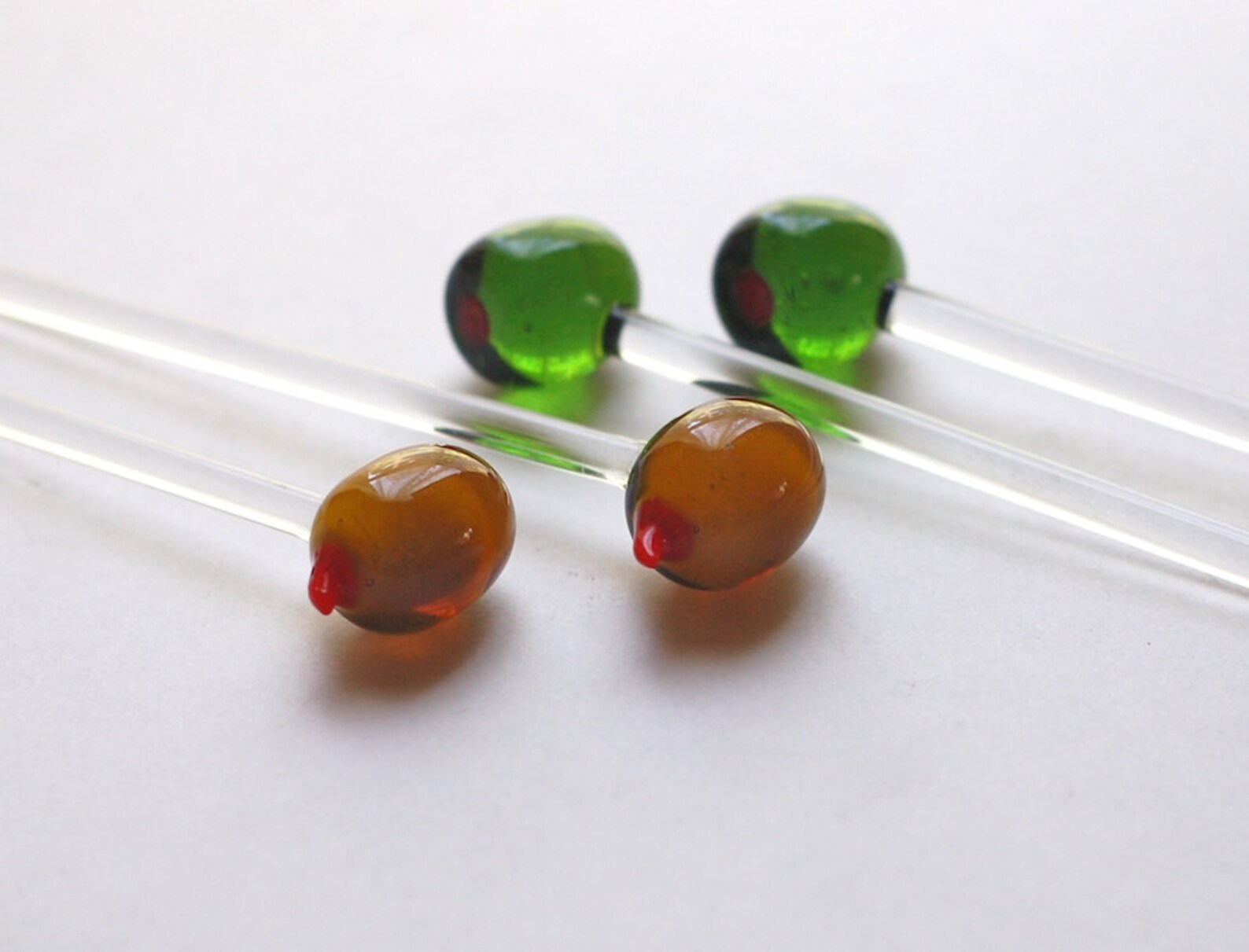 Vintage Glass Martini Olive Stir Sticks Etsy