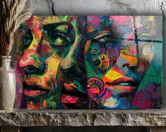 Tempered Glass Pop Art Faces, Luxury Graffiti Wall Decor