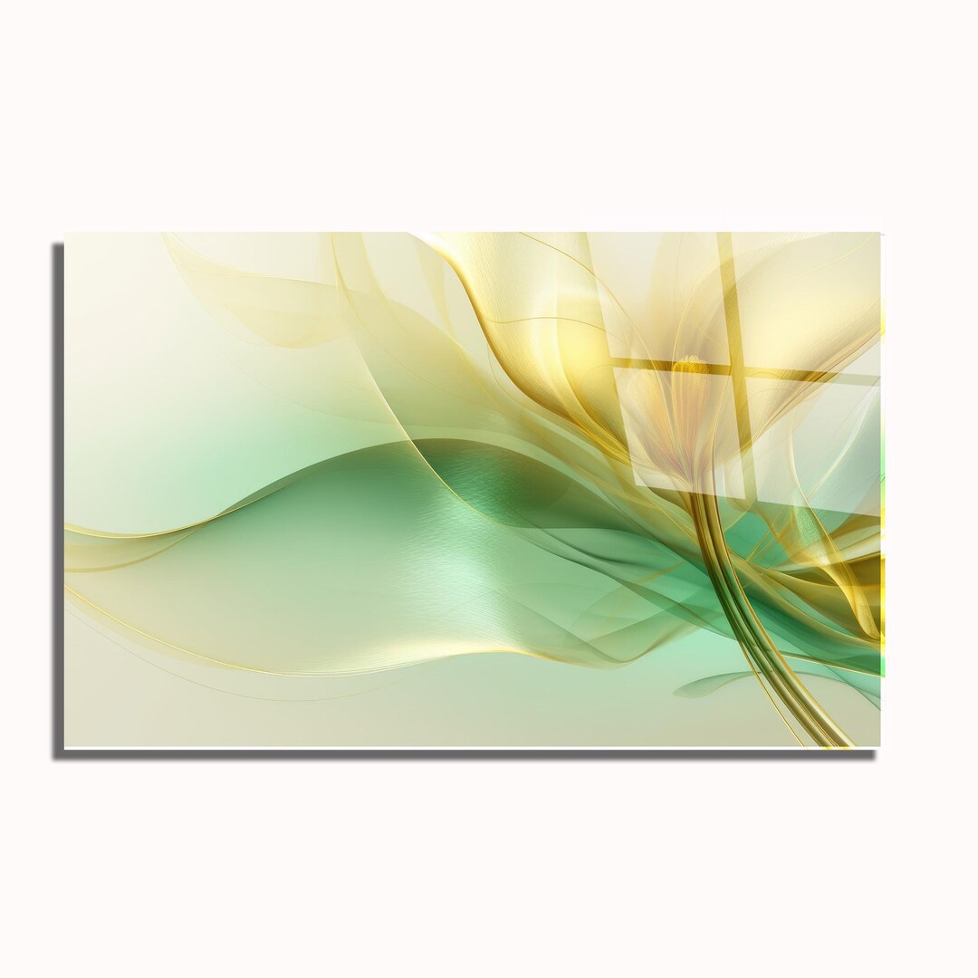 Gold Green Abstract Tempered Glass Wall Art, Modern Minimalist Decor - Etsy