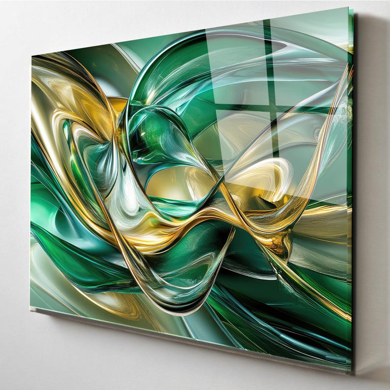 Emerald Green Gold Abstract Glass Wall Art, Modern Luxury Decor - Etsy
