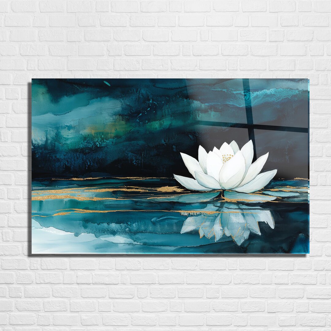 Lotus Flower Tempered Glass Wall Art, Gold Zen Decor - Etsy