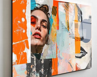 Pop Art Tempered Glass Wall Art, Urban Abstract Face Decor