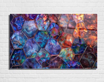 Geometric Hexagon Tempered Glass Wall Art, Modern 3D Illusion Decor