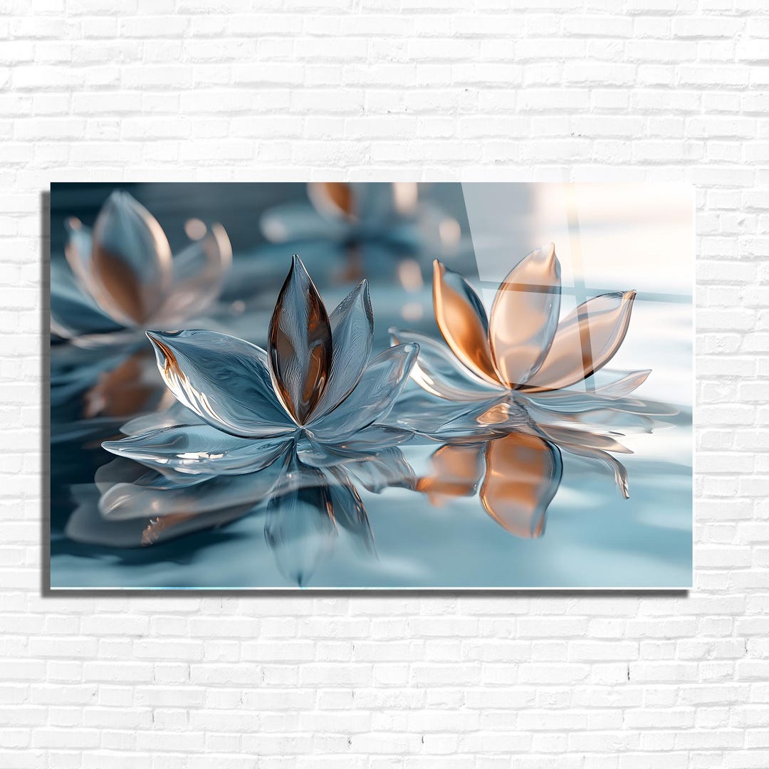 Tempered Glass Lotus Flower Wall Art, Modern Zen Floral Decor - Etsy