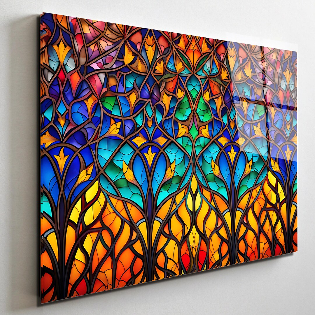 Stained Glass Look Tempered Glass Wall Art, Colorful Abstract Decor - Etsy