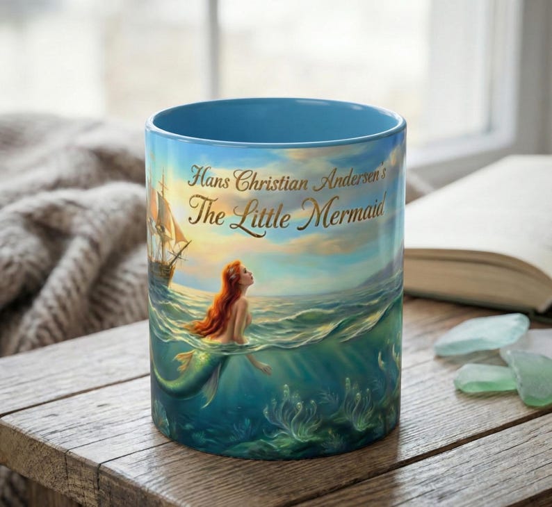 Hans Christian Andersen The Little Mermaid Mug | Classic Fairytale Coffee Cup | Literary Gift for Book Lovers | Ocean Art | Bookish Tea Cup 画像 1