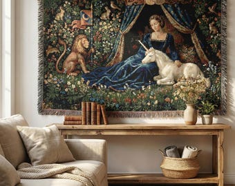 tissée Dame à la licorne | Tapisserie Médiéval-Fantaisie