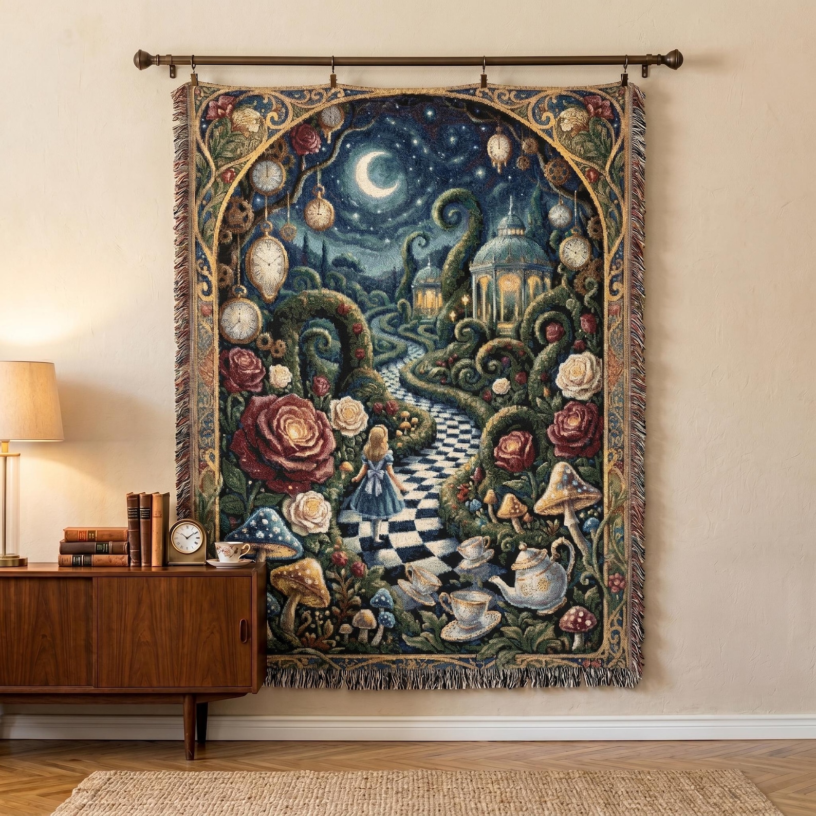 Vintage Alice in Wonderland Woven Throw Blanket