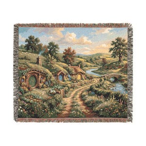 The Shire Woven Throw Blanket, Hobbit Hole Landscape Tapestry, Middle Earth Inspired Home Decor, Fantasy Forest Wall Hanging, Fantasy Lovers image 9
