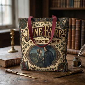 Jane Eyre Tote Bag Vintage Victorian Book Cover Art Charlotte Brontë Literary Gift Gothic Romance Aesthetic Classic Literature Cotton Bag image 2