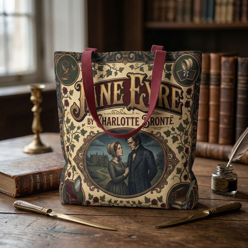 Jane Eyre Tote Bag Vintage Victorian Book Cover Art Charlotte Brontë Literary Gift Gothic Romance Aesthetic Classic Literature Cotton Bag image 2
