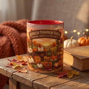 Cozy Autumn Pumpkin Patch Mug, Fall Reading & Book Lover Coffee Cup, Seasonal Harvest Decor, Whimsical Farmhouse Drinkware for Readers