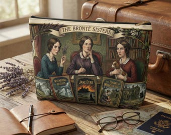 Brontë Sisters Zipper Pouch | Jane Eyre & Wuthering Heights Cosmetic Bag | Dark Academia Literary Gift | Book Lover Travel Accessory Pouch