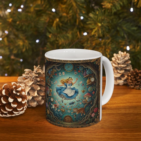 Alice in Wonderland Mug, Down the Rabbit Hole Coffee Cup, Book Lover Gift, Literary Gift for Her, Whimsical Fantasy Art Tea Cup
