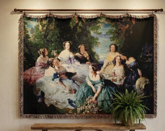 Empress Eugénie & Ladies in Waiting Woven Blanket | Winterhalter Famous Art Tapestry | Victorian Coquette Throw | 19th Century Fine Art Gift