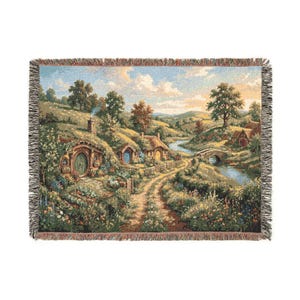 The Shire Woven Throw Blanket, Hobbit Hole Landscape Tapestry, Middle Earth Inspired Home Decor, Fantasy Forest Wall Hanging, Fantasy Lovers image 12