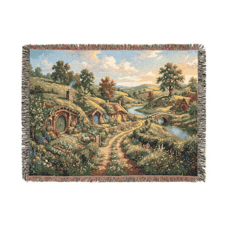 The Shire Woven Throw Blanket, Hobbit Hole Landscape Tapestry, Middle Earth Inspired Home Decor, Fantasy Forest Wall Hanging, Fantasy Lovers image 12