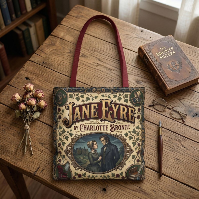 Jane Eyre Tote Bag Vintage Victorian Book Cover Art Charlotte Brontë Literary Gift Gothic Romance Aesthetic Classic Literature Cotton Bag image 1
