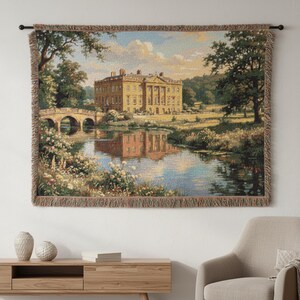 Pemberley Woven Throw Blanket - Pride and Prejudice Gift - Jane Austen Decor - Mr Darcy Estate Cotton Tapestry - Regency Era Book Lover Gift